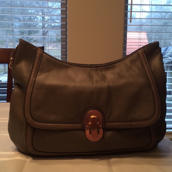 Calvin Klein Brown Leather Shoulder Hobo Style Purse - Picture 1 of 8